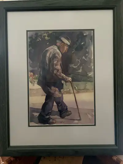 Local artist Custom framing, with 2 mats and wooden frame