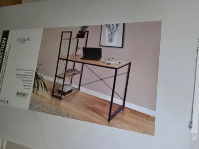 HUDSON HOME-Office Desk-W/Built in 3 tiered Book Case-BNIB, View more