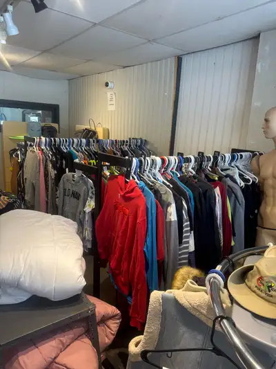 Thrift store closed one day only liquidation mini auction on site 10 till 7 march 20 Fri. Clothing f...