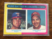 1975 OPC baseball card 308 1974 RBI leader Johnny Bench