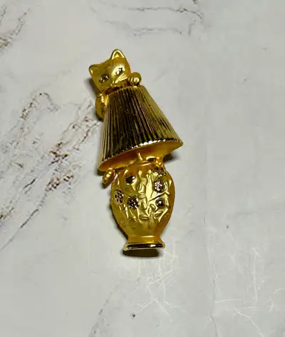BR-54-Vintage Cat Brooch Gold Tone – Figural Lamp Design, View more