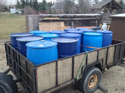 Barrels . Food grade Plastic, threaded plugs. Metal ones all sold. Was mango mix in some and vanilla...