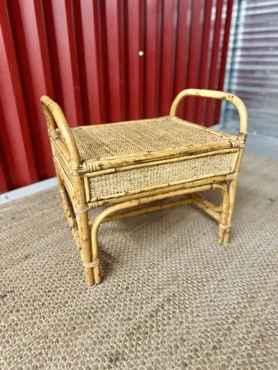 Vintage Bamboo Footstool In good condition, made from burnt bamboo. $45 20.75”W x 16”D x 19.25”H CAS...
