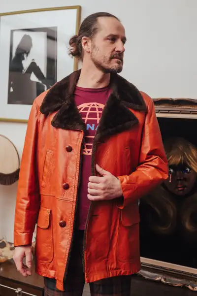 70's Vintage William Barry leather Coat - Shearling Lined, View more