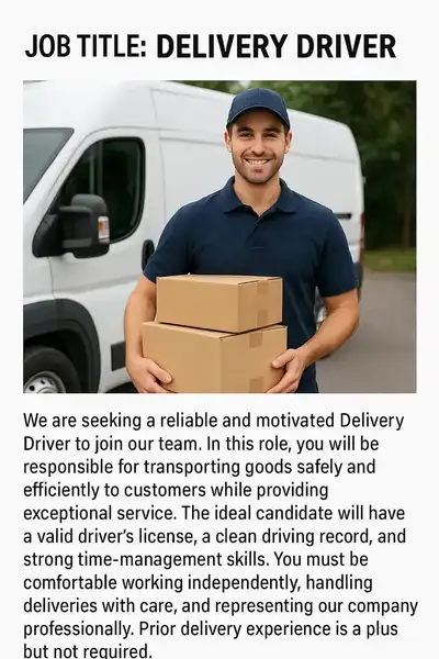 We are seeking a reliable and motivated Delivery Driver to join our team. In this role, you will be...