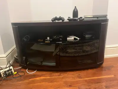 Black wood Gaming Stand, Swivels, Shelves, Glass Doors!, View more