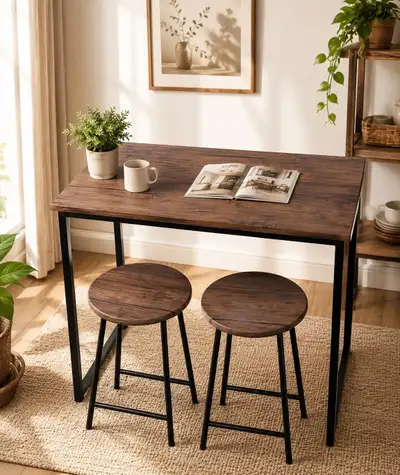 Modern Rustic 3-Piece Dining Table Set with 2 Stools – Space-Sav, View more
