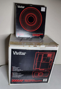 Vintage Vivitar slide projector and slide canister 