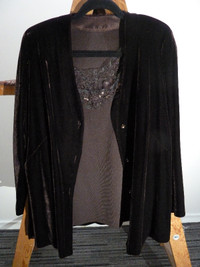 Dark Chocolate Brown Velvet Jacket and Camisole, Plus Size