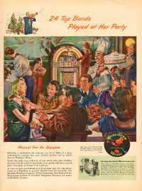 Large 1947 magazine ad for Wurlitzer Model 1015 Jukebox