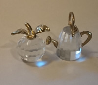 Vintage Crystal Glass Faceted Apple & Watering Can Figurine