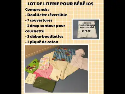 LOT DE LITERIE POUR BÉBÉ 10$, View more