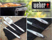 WEBER 3-pc TOOL SET (for Barbecue/BBQ/SMOKER/GRILL w/Zip Case)
