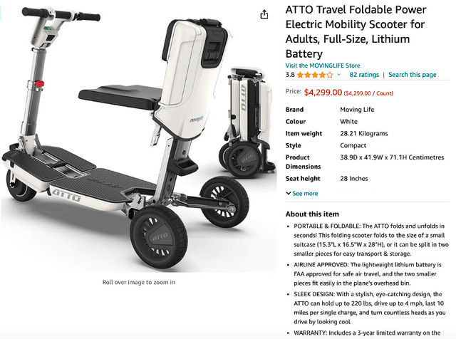 ATTO folding mobility scooter in Health & Special Needs in Muskoka