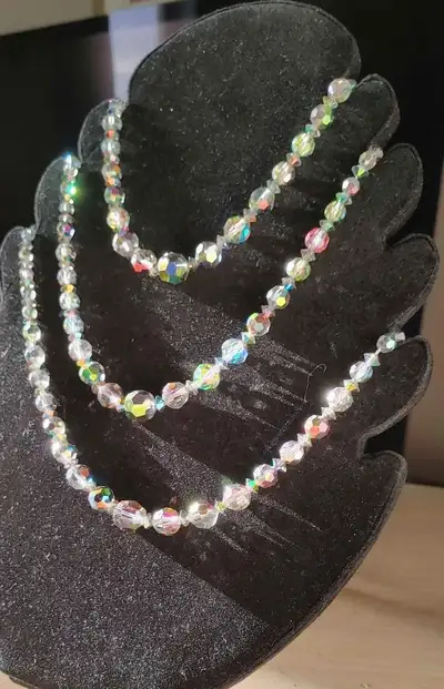 VTG Czech Crystal triple strand necklace and matching clipon ear, View more