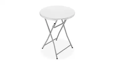 This white cocktail/high bar folding table offers a sleek, modern design, perfect for both casual an...