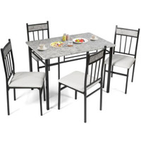 5 Piece Dining Set Faux Marble Table and 4 Chairs