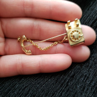 Vintage AVON Signed Gold Metal Telephone Stick Pin Brooch