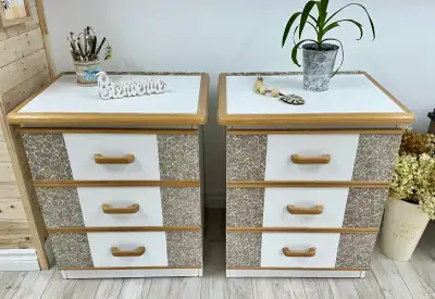 Deux jolies et grandes tables de chevet ou commodes revalorisées, View more