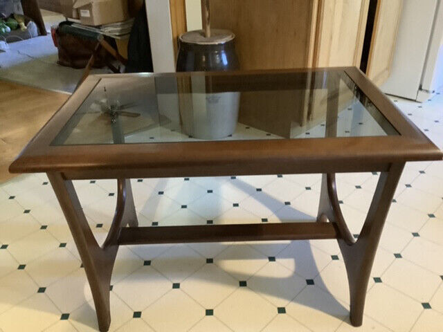 Vintage Rectangular Teak Table with Smoked Glass (firm at $150) in Arts & Collectibles in Belleville - Image 2