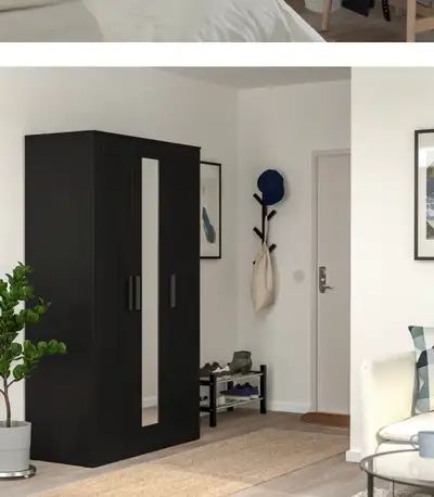 Ikea BRIMNES Wardrobe with 3 doors, black,, View more