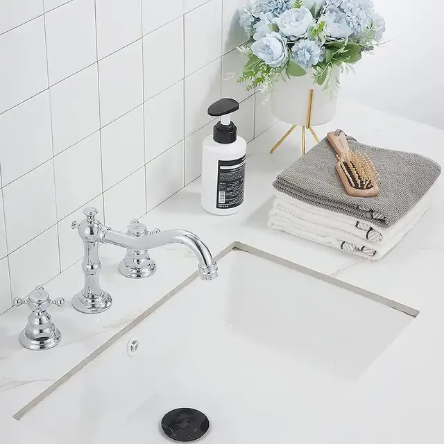 YBlucklly Lavatory Widespread Bathroom Sink Faucet Chrome Mixer in Plumbing, Sinks, Toilets & Showers in Gatineau - Image 4