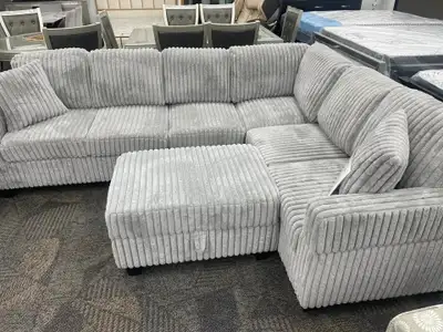 Corduroy Sectional Sofa with Ottoman, View more