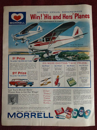 1963 Morrell Annual Sweepstake w Piper Colt Planes Original Ad