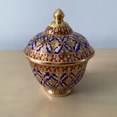 Vintage Thai BENJARONG Lidded Porcelain Jar / Trinket Box - 4.5", View more