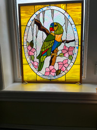 SPECIAL, PARROT  STAINED GLASS WINDOW OR FRAMED