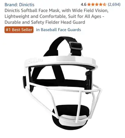 Dinictis Softball Face Mask, with Wide Field Vision, Lightweight, View more