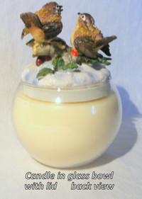 Glass bowl candle with 2 birds on lid “Four Seasons Collection”