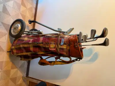 Rare Antique golf bag with clubs purchased at a second hand store in 1960!! Cart was designed to car...