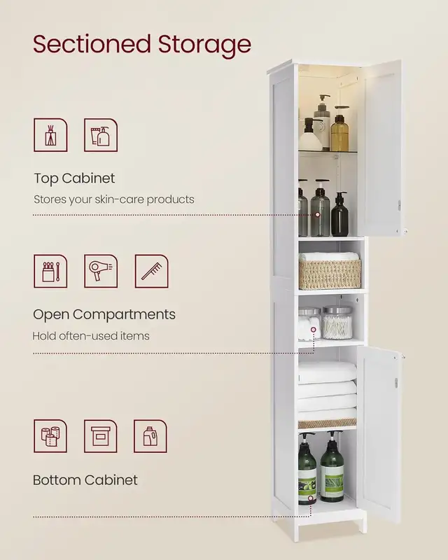11.8”x11.8”x59”, Tall Storage Cabinet with Lights, White Color in Storage & Organization in Markham / York Region - Image 6