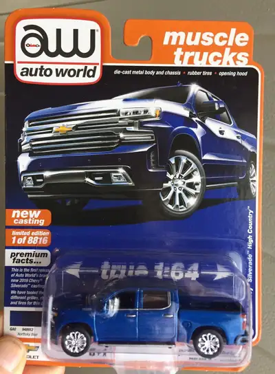 Pair of 2019 Chevy Silverado High Country Blue & Black 1/64, View more