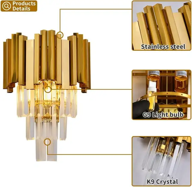 Modern Crystal Wall Sconce Lighting Gold Wall Sconce Crystal Hal in Indoor Lighting & Fans in Gatineau - Image 8