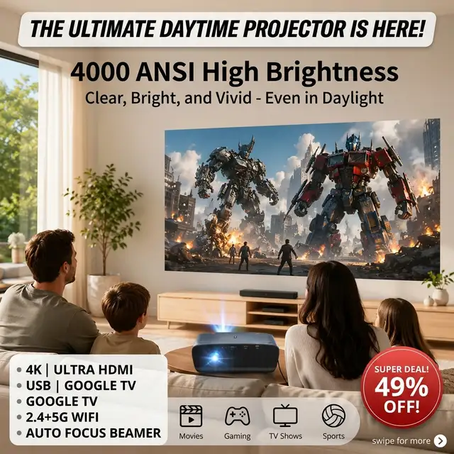 4000ANSI 4K S7 Daytime Projector Ultra HDMI USB Google TV 2.4+5G