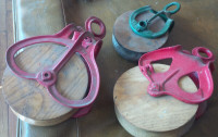 3 Heavy Cast-Iron Pulleys, 2 Red, 1 Green, $35 each, 3 for $90