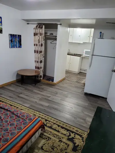 Spacious one-room studio basement near Bramalea City Center with kitchen and washroom attached, stor...
