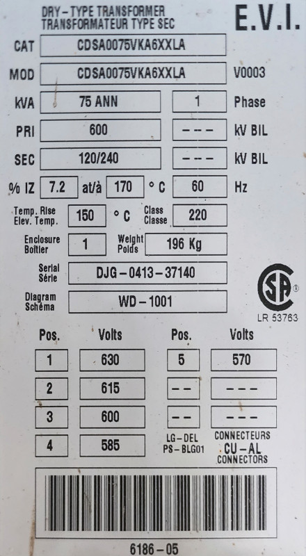 Trasformer  600v to 120 240 in Other Business & Industrial in Regina