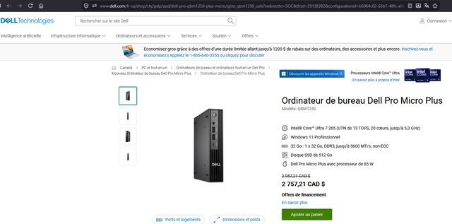 Dell Pro Micro Desktop Intel Core Ultra 7 265T 20 cores568798575508203528