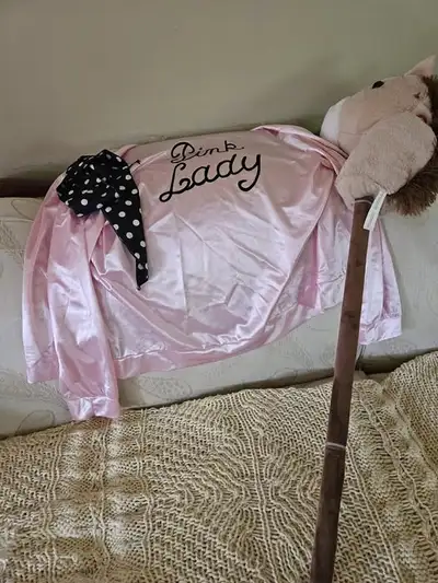 'Grease themed jacket and neck scarf, View more