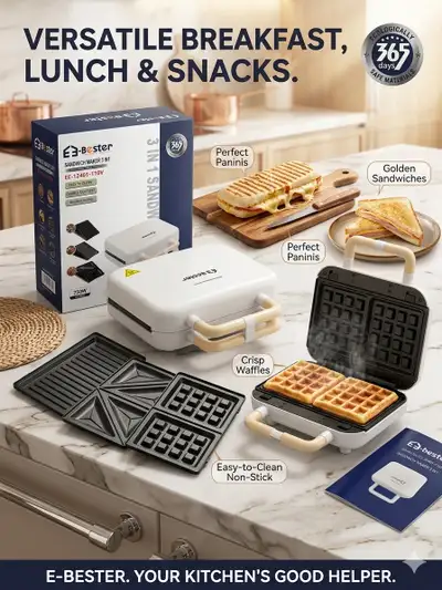 Bester 3-in-1 Sandwich, Waffle & Panini Maker non stick easy to , View more