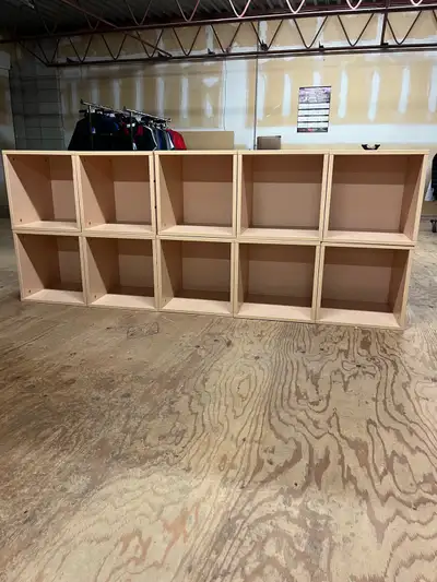 10 laminated cubes, 16”x16” 2 laminated shelves 16”Wx48”L 2 laminated shelves 16”Wx63”L You can make...