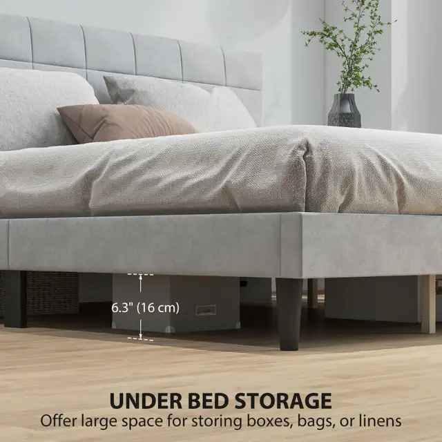 Modern King Size Bed Frame with Upholstered Headboard  in Beds & Mattresses in Markham / York Region - Image 7