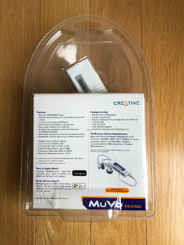 Creative MuVo Micro N200 256 MB MP3 Player White Brand New in iPods & MP3s in Markham / York Region - Image 2