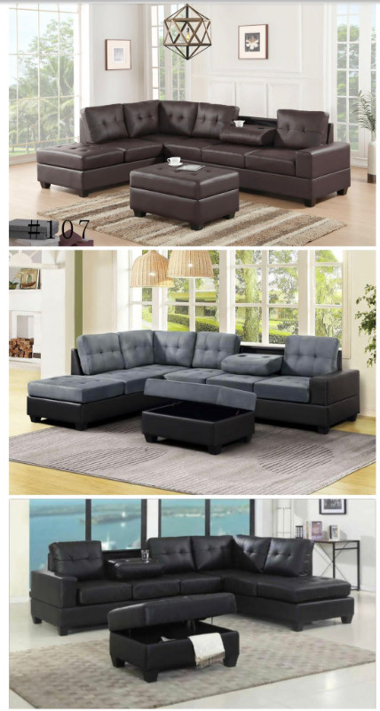 Leather sectional sofa with ottoman for sale in Couches & Futons in London - Image 2
