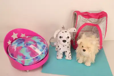 included are 2016 American Girl Doll Brand Truly Me Galaxy Pet Cat Dog Bed Dalmatian White Pomerania...