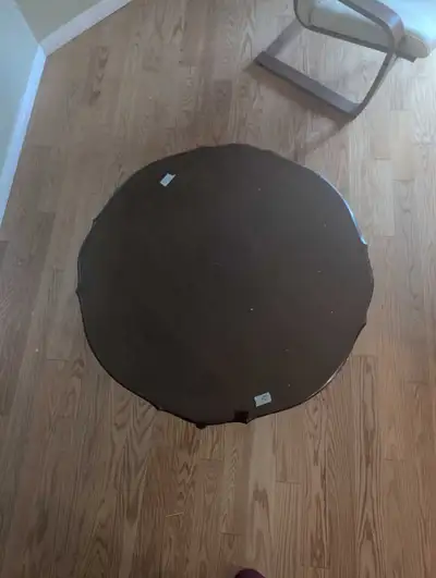 35" diameter Wooden Coffee Table with Glass Top, View more