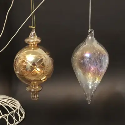 Vintage Christmas Ornaments. Egyptian Amber Glass & Teardrop, View more